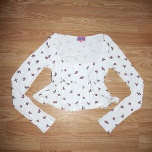 Edikted White Babydoll Floral Print Long Sleeve Top